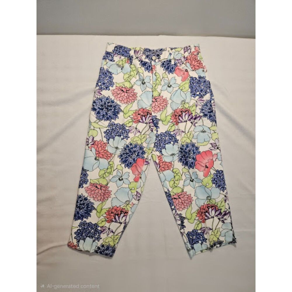 Vintage Bill Blass Jeanswear Floral Pants 12 High Rise‎ Cotton Tapered Crop Mom